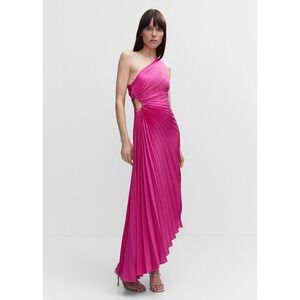 Mango One Shoulder Pleated Maxi Dress Women Size 6 Pink NEW Cutout Asymmetrical